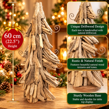 22.5" (60cm) Unique Driftwood Christmas Tree Decoration – Rustic Handmade Holiday Decor, Coastal Christmas Tabletop Display