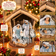 35cm Christmas Driftwood Holy Family Nativity Scene on Stable – Rustic Religious Handmade Christian Decoration