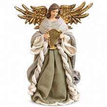 8.25" Handmade Christmas Angel Figurine with Gold Wings & Harp – 21cm Standing Religious Nativity Decoration for Home & Church