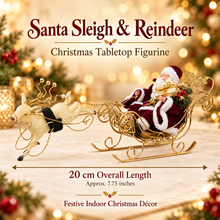 7.75" (20cm) Santa Claus in Sleigh with Reindeer – Christmas Figurine Decoration, Festive Holiday Home & Tabletop Display Ornament