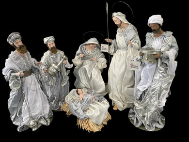 Silver white Christmas Nativity with manger  -35-50cm Santas Workshop Direct