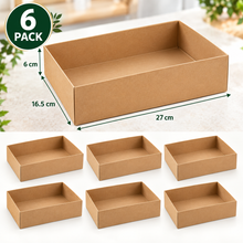 6 Pack Large Kraft Grazing Boxes No Lids – 27 × 16.5 × 6cm Charcuterie, Bakery, Hamper & Gift Packaging Trays