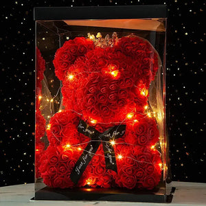 Teddy Rose Soap Flowers Valentines Day / Mothers Day 40 cm with light Santas Workshop Direct