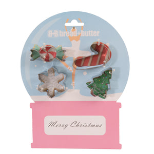 Bread and Butter Cookie Cutter - Snowglobe, Card, Tree, Candy Cane - 4 Pack - Santas Workshop Direct 