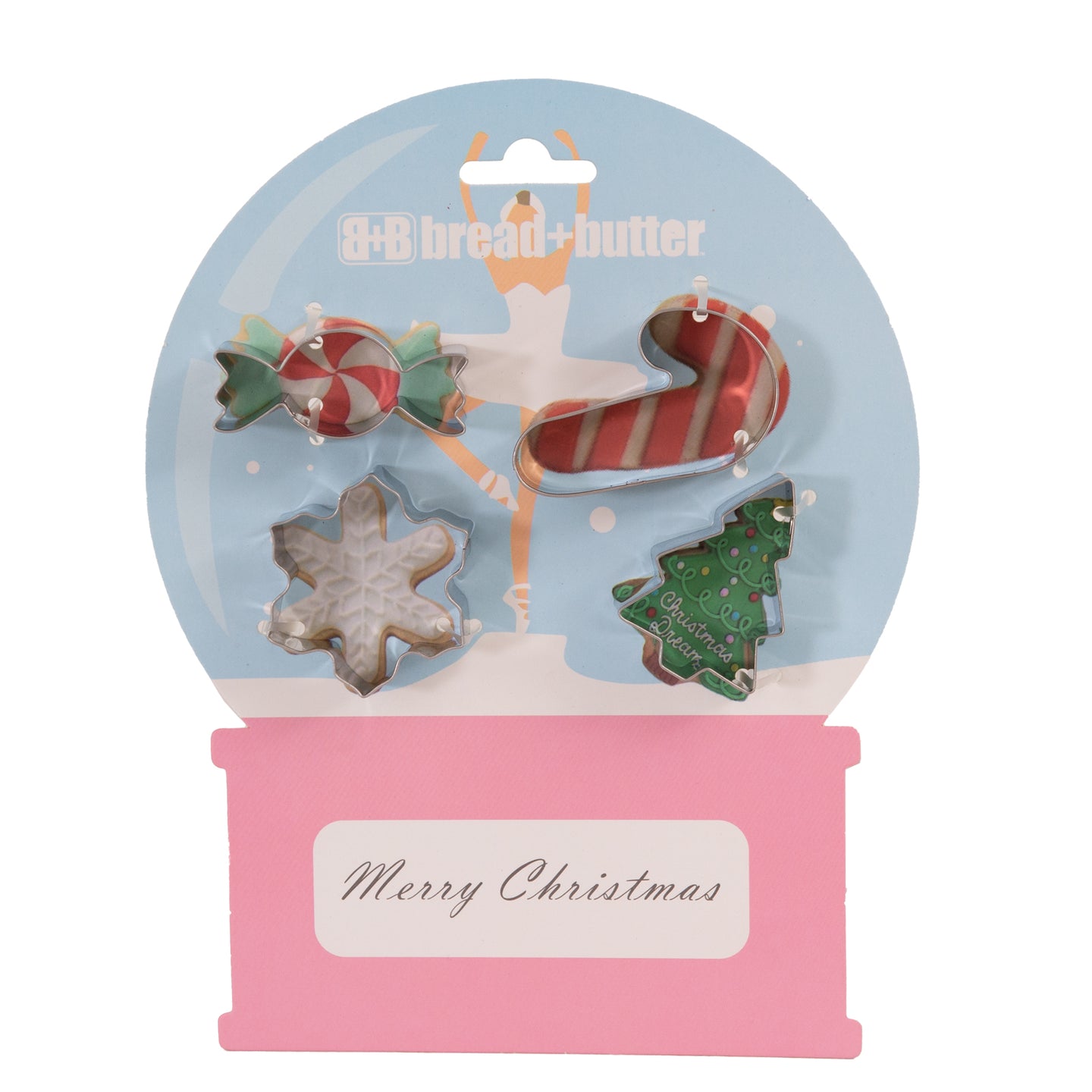 Bread and Butter Cookie Cutter - Snowglobe, Card, Tree, Candy Cane - 4 Pack - Santas Workshop Direct 