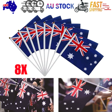 Small Waver Hand Held Aussie Flags Party Supplies Banner AU 8pcs Australia Flag - Santas Workshop Direct 