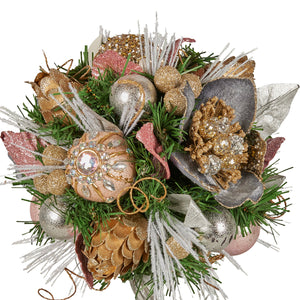 Christabelle 36cm Christmas Tabletop Topiary Tree Jewelled Baubles, Berries, Flowers and Pine Cones Festive Decoration - Santas Workshop Direct 
