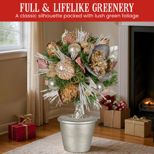 Christabelle 36cm Christmas Tabletop Topiary Tree Jewelled Baubles, Berries, Flowers and Pine Cones Festive Decoration - Santas Workshop Direct 