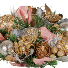 Christabelle 26cm Christmas Centrepiece Lush Green Holiday w/Jewelled Baubles, Foliage, Flowers, Pine Cones, Ribbon - Santas Workshop Direct 