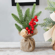 Mini Christmas Pine Tree Decoration - 10.24 Inches Tall with Red Berries and Burlap Base  (4 trees) - Santas Workshop Direct 