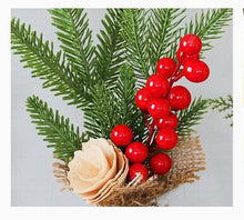 Mini Christmas Pine Tree Decoration - 10.24 Inches Tall with Red Berries and Burlap Base  (4 trees) - Santas Workshop Direct 