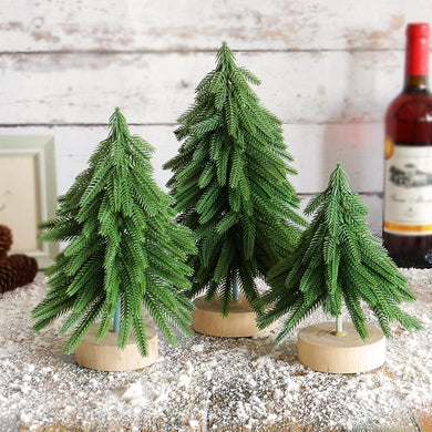 Miniature Artificial Pine Tree Decoration - 11.42 Inch Tabletop Christmas Tree with Wooden Base - Santas Workshop Direct 
