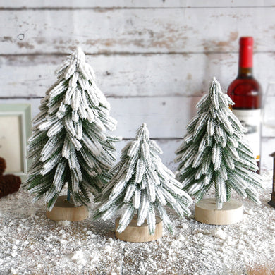 Miniature Snowy Artificial Pine Tree Decoration - 11.42 Inch Tabletop Christmas Tree with Wooden Base - Santas Workshop Direct 