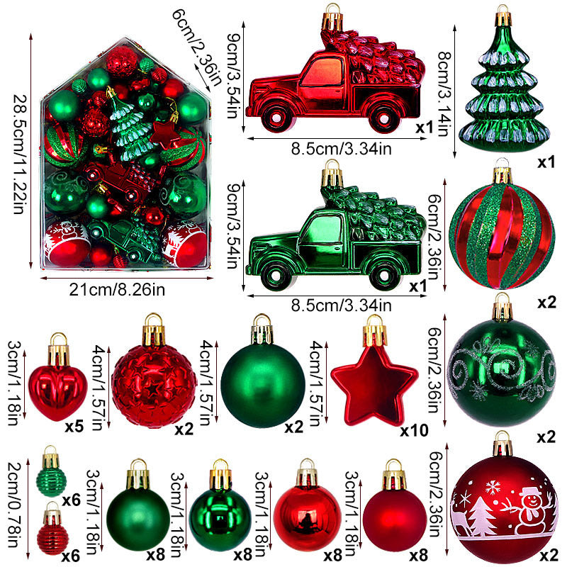 Automobile Model 72-Piece Christmas Bauble Set - Hand-Painted House and Round Ornaments - Santas Workshop Direct 