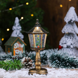Festive LED Christmas Snow Globe Lantern - Glittering Tabletop Decoration with Santa/Snowman Scene, Dual Power(Bronze) - Santas Workshop Direct 