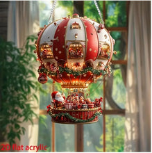 Red Whimsical Santa's Hot Air Balloon Ornament - 2D Flat Acrylic Hanging Decoration for Wall & Tree - Santas Workshop Direct 