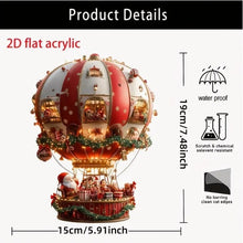 Red Whimsical Santa's Hot Air Balloon Ornament - 2D Flat Acrylic Hanging Decoration for Wall & Tree - Santas Workshop Direct 