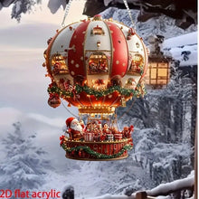 Red Whimsical Santa's Hot Air Balloon Ornament - 2D Flat Acrylic Hanging Decoration for Wall & Tree - Santas Workshop Direct 