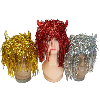 Devil tinsel wig - Silver - Santas Workshop Direct 