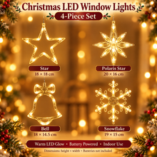 PRE ORDER 4pcs, Christmas Hanging Suction Cup LED Ornaments, Party Packs, Christmas Decorations, Polaris Snowflake Tree Bell Shaped String Lights, Window, Curtain, Battery Powered, Party Decorations, Christmas Lights, (Battery Not Included)