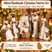 40cm Handmade Christmas Nativity Set – Holy Family, Standing Angel & 3 Wise Men, Religious Christian Home Decor, Nativity Scene Holiday Gifts