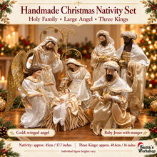 Christmas Handmade Nativity Set 45cm with Large Angel & 16" Three Kings – Religious Holy Family Scene, Christian Christmas Home Decor & Holiday Gifts