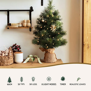 Christmas Tree 60CM Mini Tabletop 8 Light Modes Timer Xmas Tree - Santas Workshop Direct 
