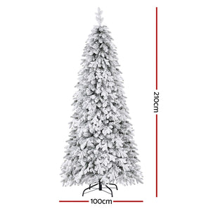 Jingle Jollys Christmas Tree 2.1m Flocking Pencil Tree LED Xmas 860 Tips White - Santas Workshop Direct 