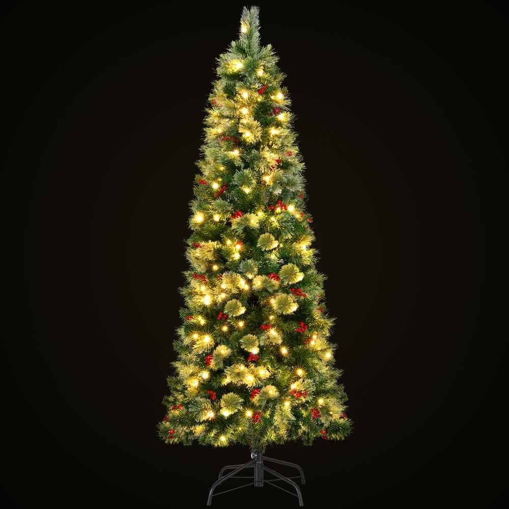 Jingle Jollys Christmas Tree 1.8M LED Xmas Tree Party Decorations Red Barries - Santas Workshop Direct 