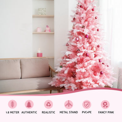Christmas Tree 1.8m Pink Xmas Tree Snowy Party Decor 810 Tips - Santas Workshop Direct 