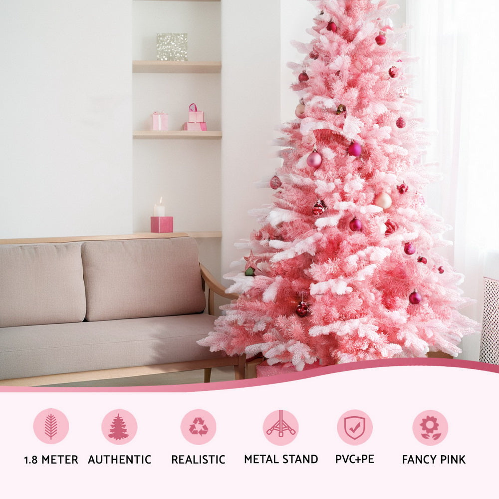 Christmas Tree 1.8m Pink Xmas Tree Snowy Party Decor 810 Tips - Santas Workshop Direct 