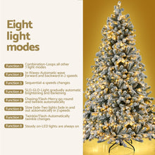 Christmas Tree 2.1m Snow Flocked LED Xmas Decoration 8 Light Modes - Santas Workshop Direct 