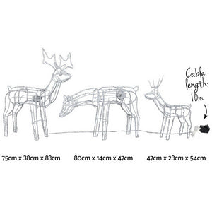 3 PCS Christmas Lights Reindeers 250 LED Decorations Jingle Jollys - Santas Workshop Direct 