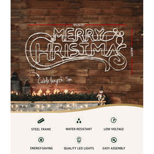 0.96M Christmas Lights Merry Christmas 288 LED Decorations Jingle Jollys - Santas Workshop Direct 