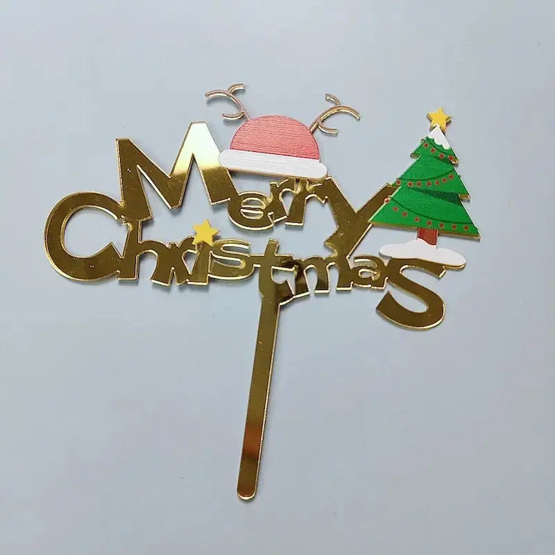 Xmas Party Supplies Cake Topper Acrylic Décor Double Layer Merry Christmas  Santas Workshop Direct