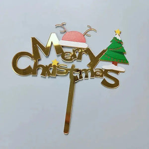 Xmas Party Supplies Cake Topper Acrylic Décor Double Layer Merry Christmas  Santas Workshop Direct