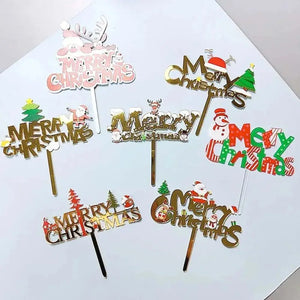 Xmas Party Supplies Cake Topper Acrylic Décor Double Layer Merry Christmas  Santas Workshop Direct