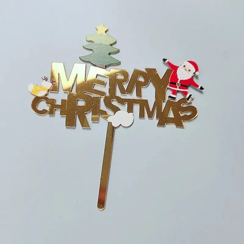 Xmas Party Supplies Cake Topper Acrylic Décor Double Layer Merry Christmas Santas Workshop Direct