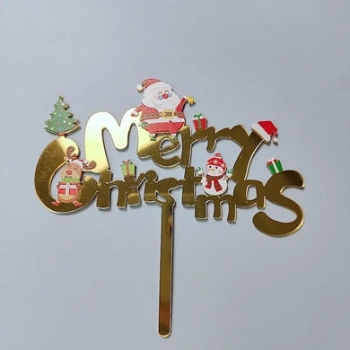 Xmas Party Supplies Cake Topper Acrylic Décor Double Layer Merry Christmas Santas Workshop Direct