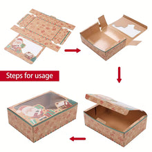 Gift for Her/Him 12pcs of New Creative Cartoon Brown Kraft Paper Window Gift Boxes Measuring 22.0*14.99*6.99 cm, Featuring Santa Claus, Gingerbread Men, Snowmen, And Penguins, Perfect for Christmas Party Gift Boxes Including Strings And Cards