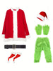 PRE ORDER Christmas Green Furry Monster Santa Costume for Men 6pcs Deluxe Adult Santa Suit Xmas Holiday Outfit Set