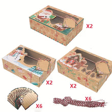 Gift for Her/Him 12pcs of New Creative Cartoon Brown Kraft Paper Window Gift Boxes Measuring 22.0*14.99*6.99 cm, Featuring Santa Claus, Gingerbread Men, Snowmen, And Penguins, Perfect for Christmas Party Gift Boxes Including Strings And Cards