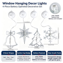 PRE ORDER 4pcs, Christmas Hanging Suction Cup LED Ornaments, Party Packs, Christmas Decorations, Polaris Snowflake Tree Bell Shaped String Lights, Window, Curtain, Battery Powered, Party Decorations, Christmas Lights, (Battery Not Included)