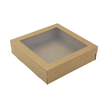 3pk Medium Square Kraft Grazing Box with Window Lid (22.5 x22.5 x 6cm)