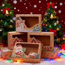 Gift for Her/Him 12pcs of New Creative Cartoon Brown Kraft Paper Window Gift Boxes Measuring 22.0*14.99*6.99 cm, Featuring Santa Claus, Gingerbread Men, Snowmen, And Penguins, Perfect for Christmas Party Gift Boxes Including Strings And Cards