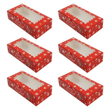 6pcs Christmas Window Long Rectangular Paper Cake Box, Red And Green 2 Styles of Christmas Snowflake Printed Gift Box, Transparent Window Design, Printed with Merry Christmas Slogan And Snowflake Patterns, Suitable for Christmas Parties