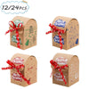 12/24pcs Christmas Kraft Paper Gift Boxes with Red Snowflake Ribbon, 4 Styles Merry Christmas Printed Mini Favor Boxes, Small Holiday Packaging Boxes for Christmas Eve Party Decor And Gift Giving