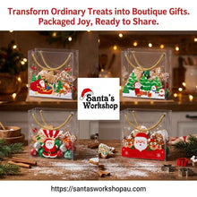 4 Pack Christmas Clear PVC Gift Bags with Gold Rope Handles – 14 × 14 × 7 cm Festive Cookie, Candy & Treat Packaging