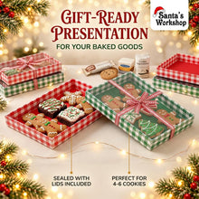 PRE ORDER 12 Pack Red & Green Christmas Bakery Trays with Clear Lids – 20 × 13 × 2.9 cm Cookie, Brownie, Dessert and Treat Gift Boxes