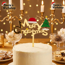 Gold Merry Christmas cake topper- Santa Hat & Christmas tree design